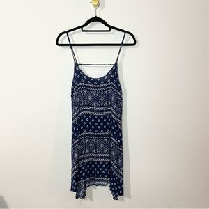 Free People Navy Blue White Bandana Scarf Print Spaghetti Strap Mini Dress